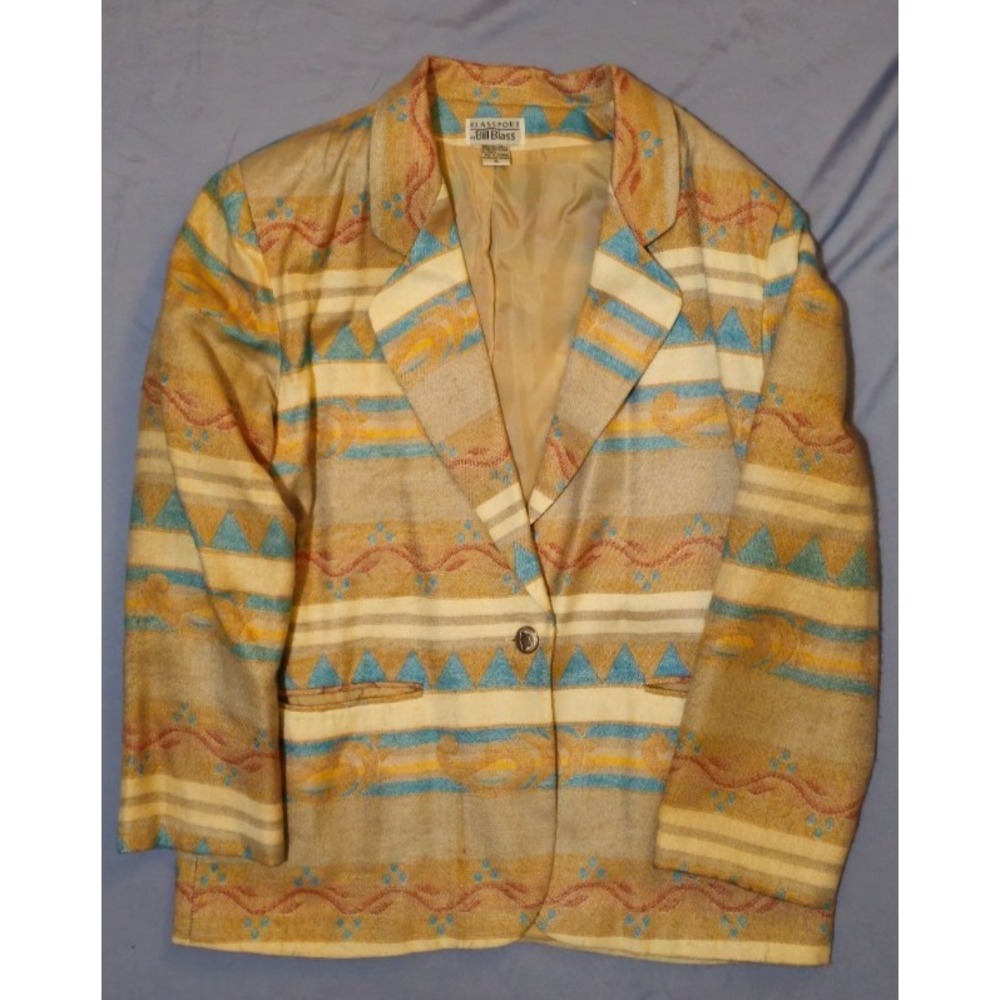 Vtg‎ Bill Blass Blassport Women's Aztec Jacket Blazer Sz XL Kahki